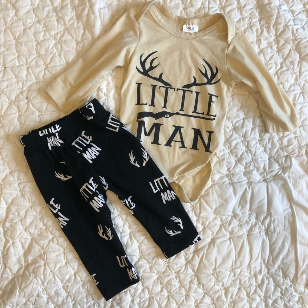 Hunting “Little Man” Onesie Set